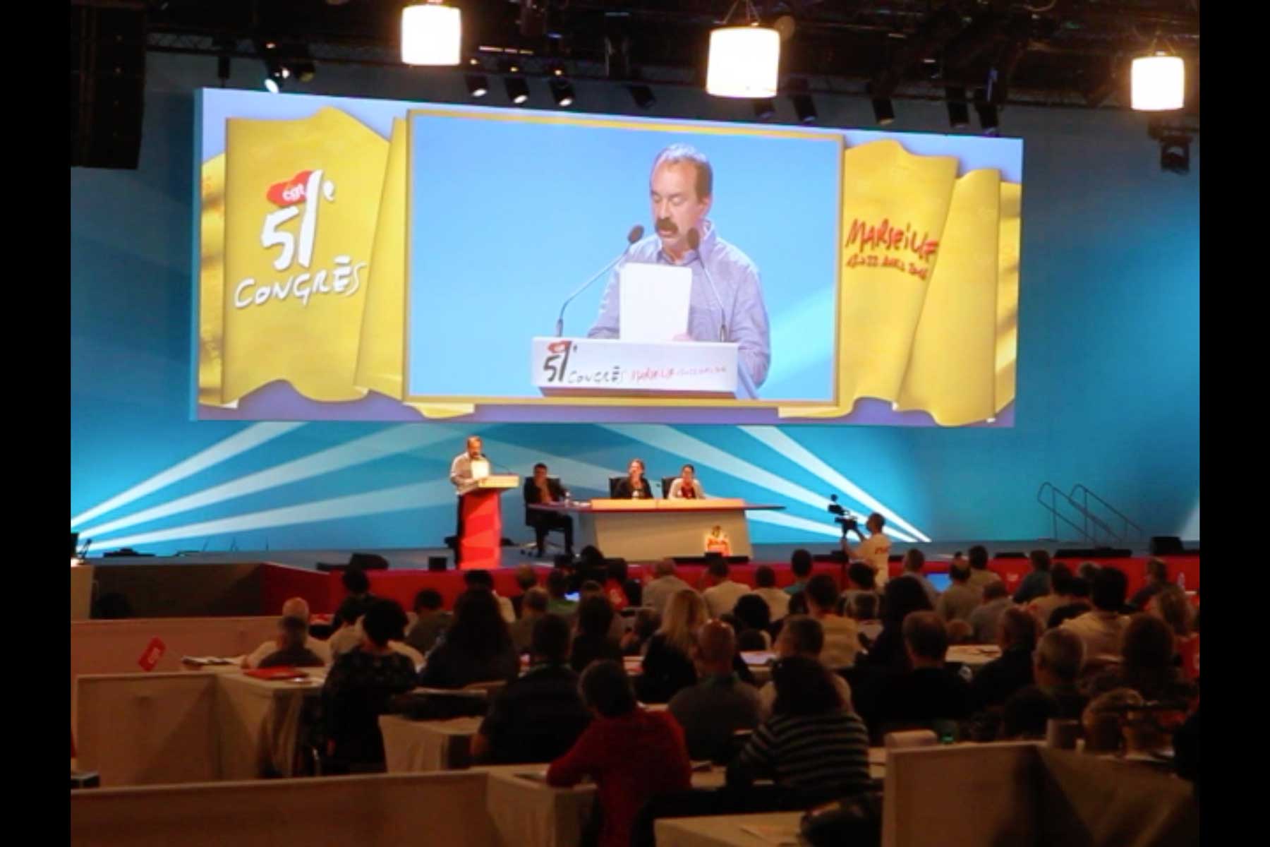 Der Generalsekretär der CGT am Rednerpult  Fotografie von Heiko Schäfer