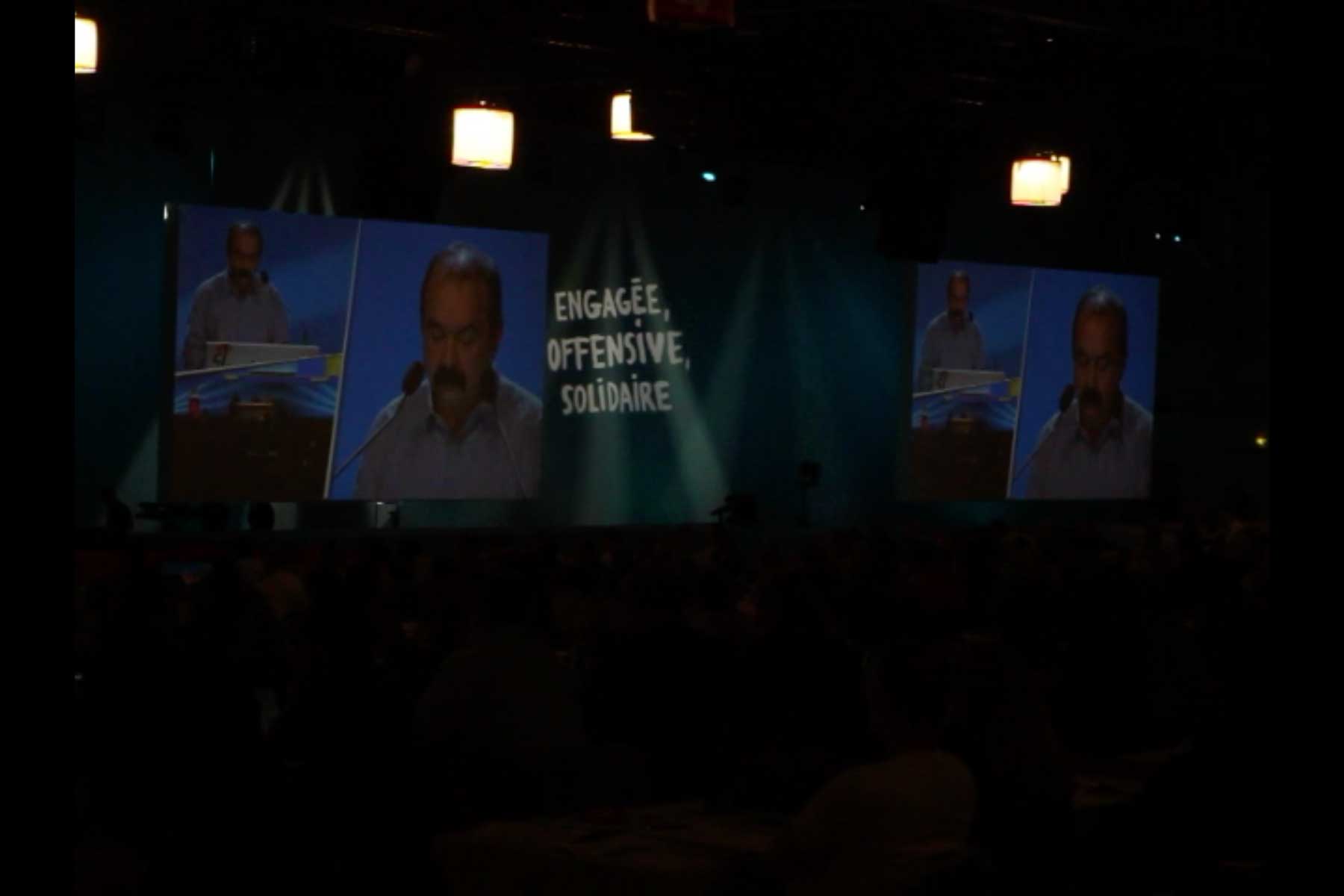 Der Generalsekretär der CGT am Rednerpult  Fotografie von Heiko Schäfer