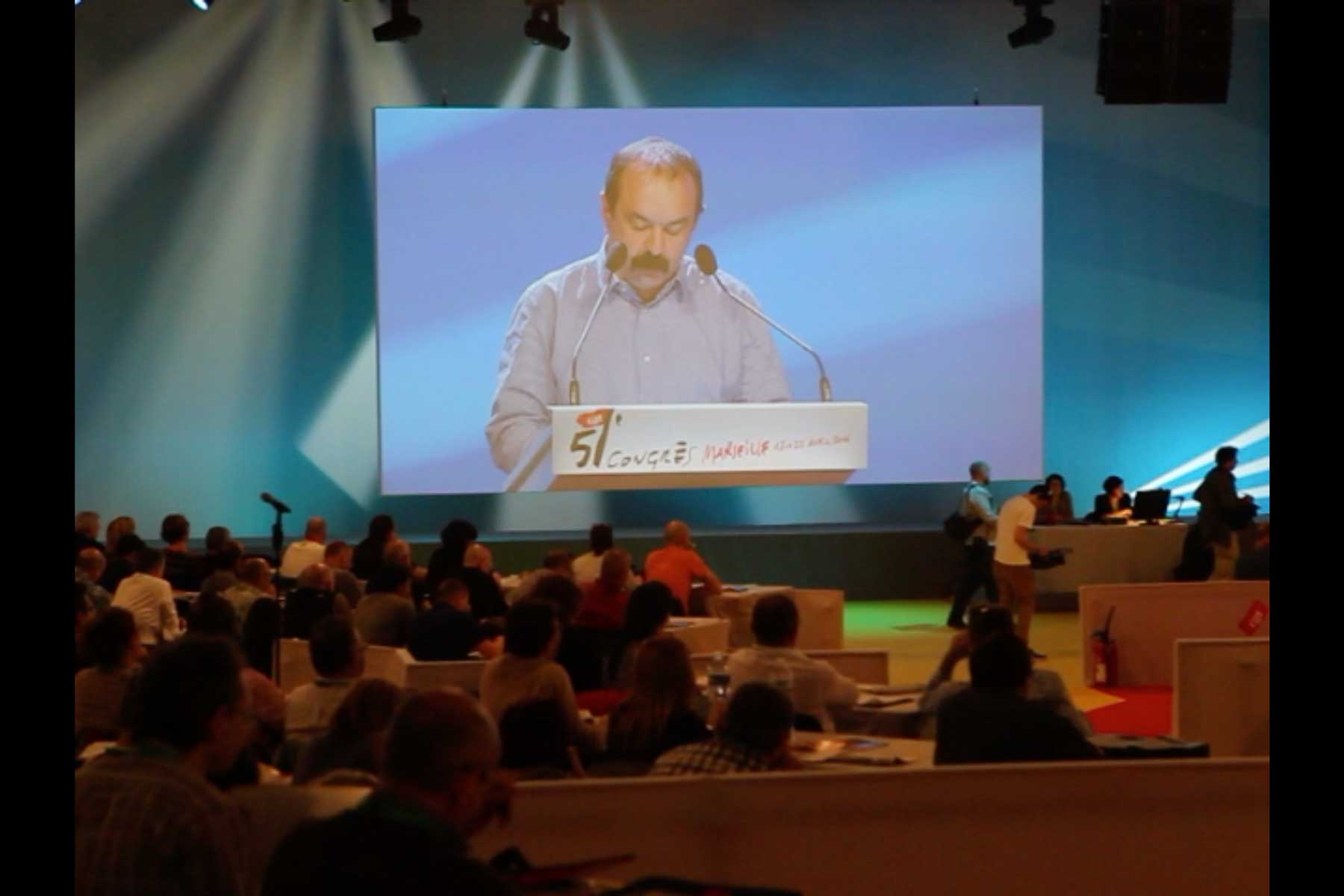 Der Generalsekretär der CGT am Rednerpult  Fotografie von Heiko Schäfer