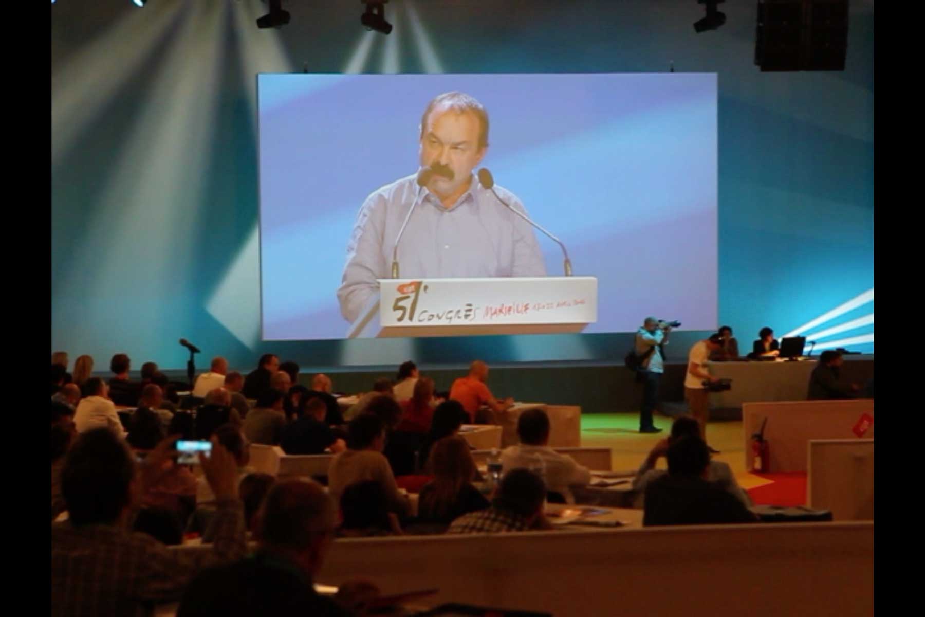 Der Generalsekretär der CGT am Rednerpult  Fotografie von Heiko Schäfer