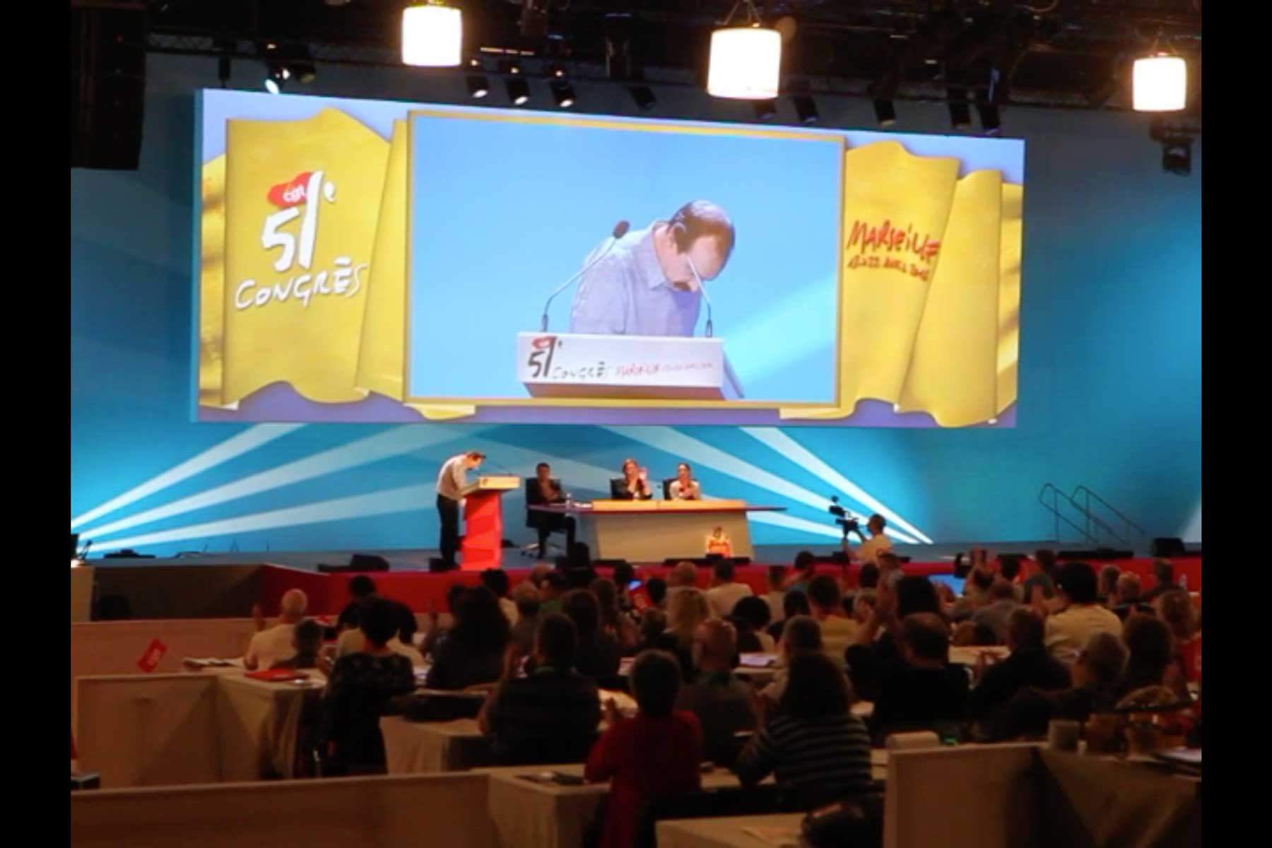 Der Generalsekretär der CGT am Rednerpult  Fotografie von Heiko Schäfer