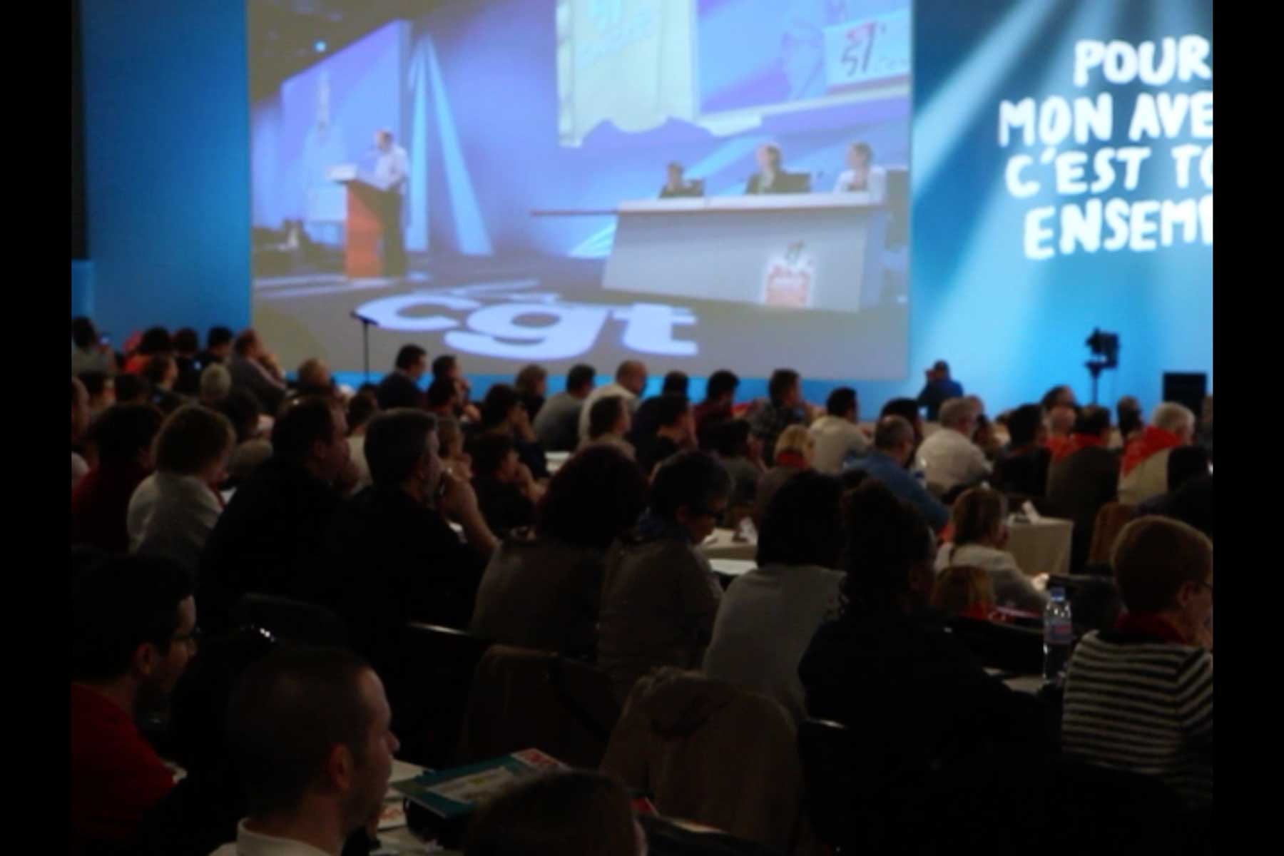 Der Generalsekretär der CGT am Rednerpult  Fotografie von Heiko Schäfer