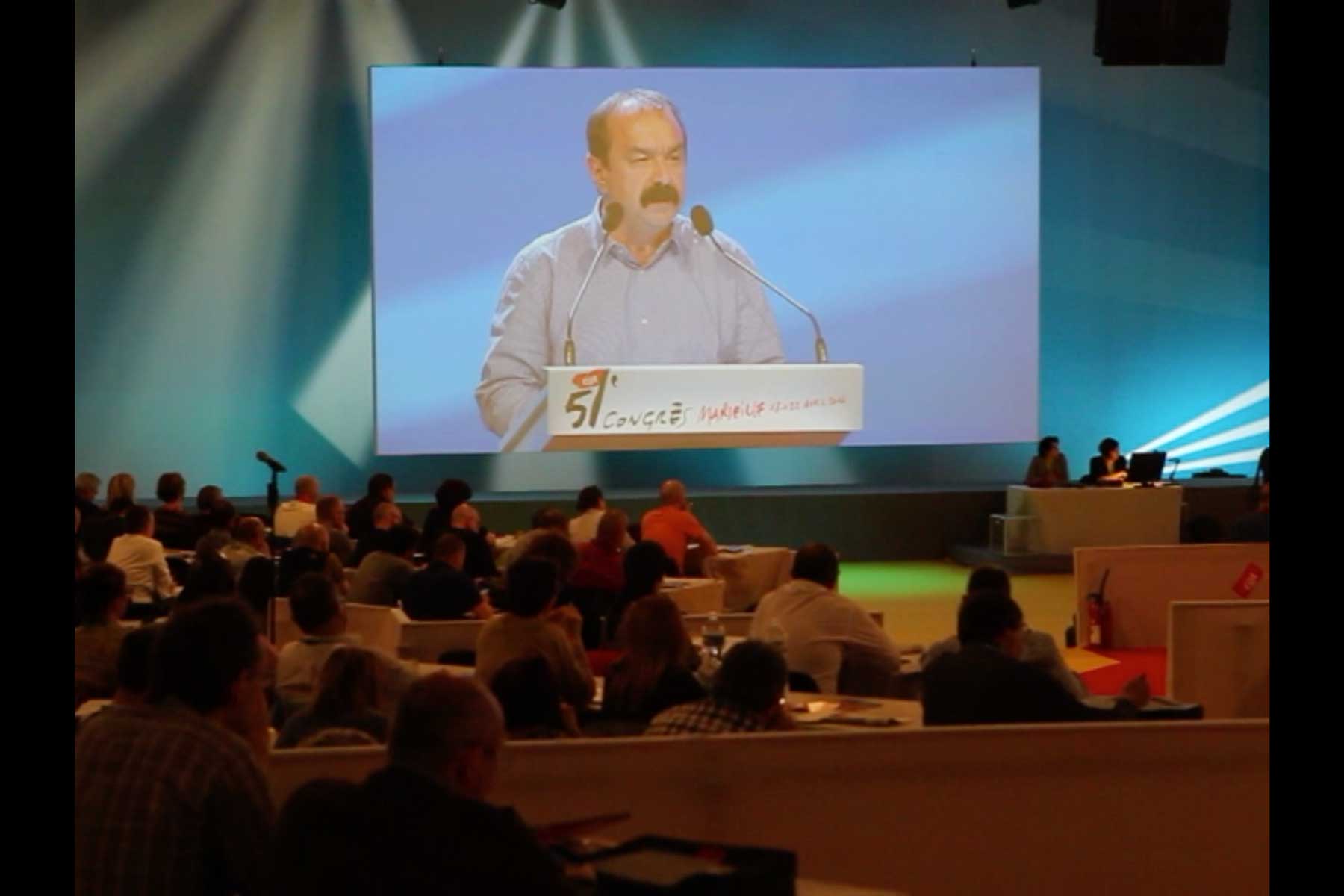 Der Generalsekretär der CGT am Rednerpult  Fotografie von Heiko Schäfer