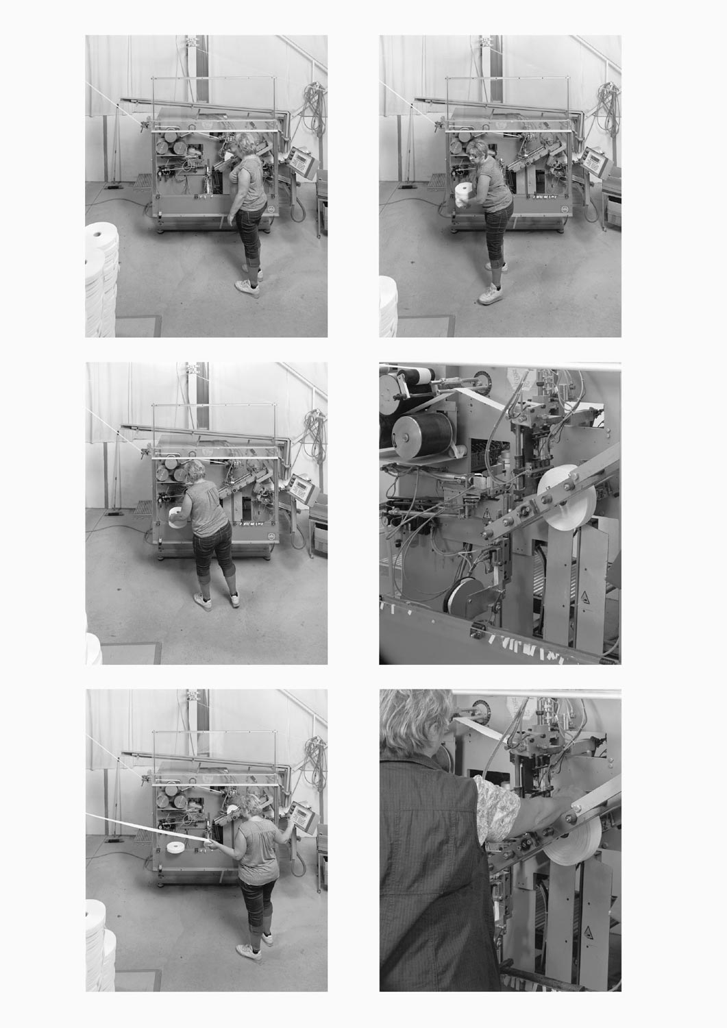 Eine Textilarbeiterin arbeitet an einer Maschine in der Firma M. Batex  Fotografie von Heiko Schäfer