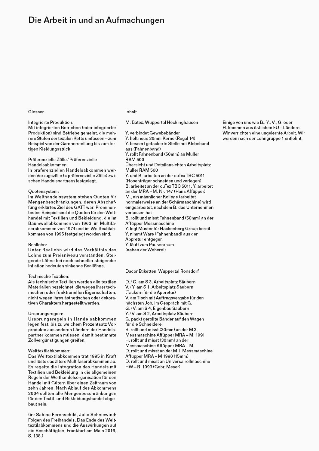 Textseite des Künstlerbuches Die Arbeit in und an Aufmachungen von Heiko Schäfer