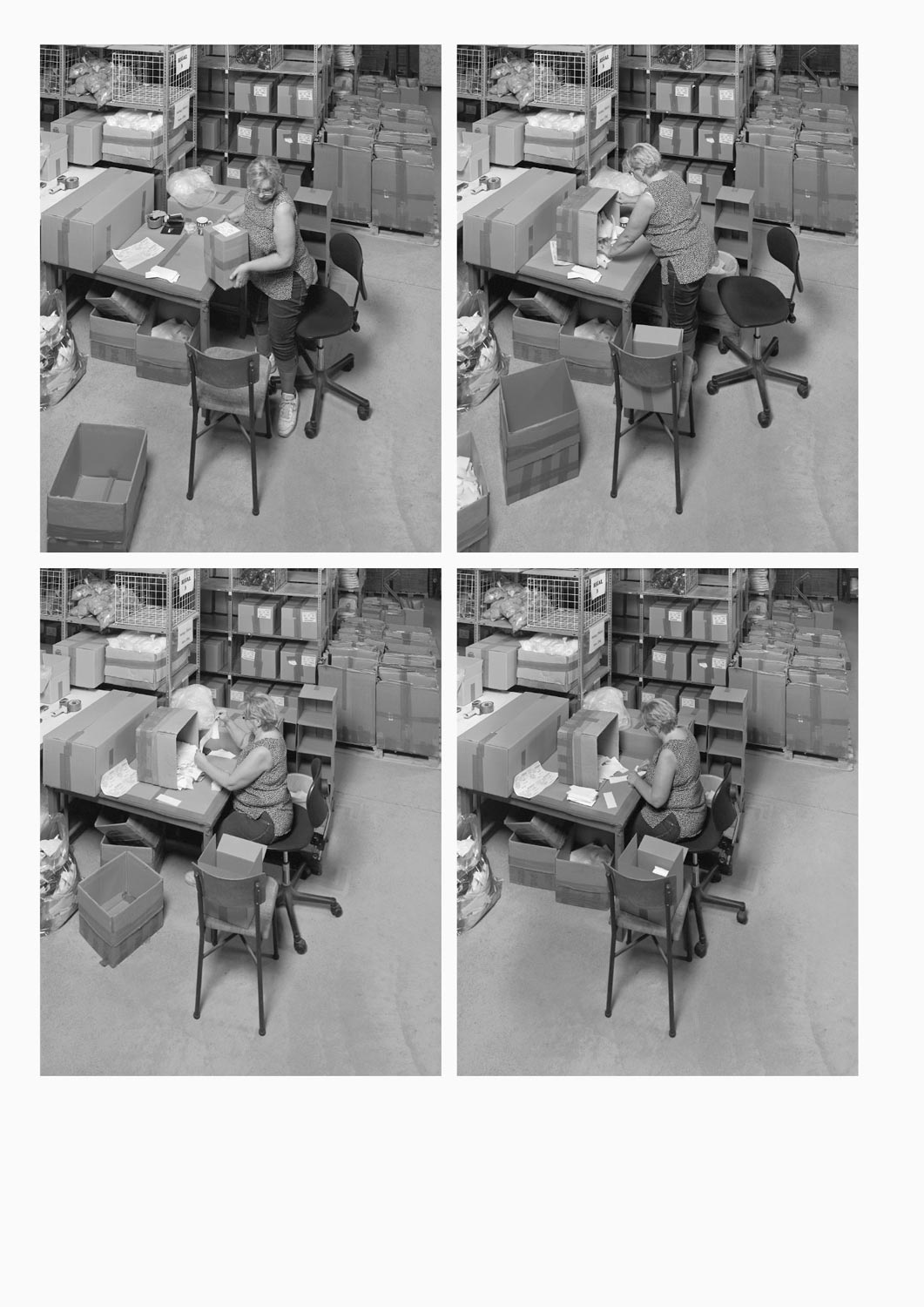 Eine Textilarbeiterin arbeitet an einem Arbeitstisch in der Firma M. Batex  Fotografie von Heiko Schäfer