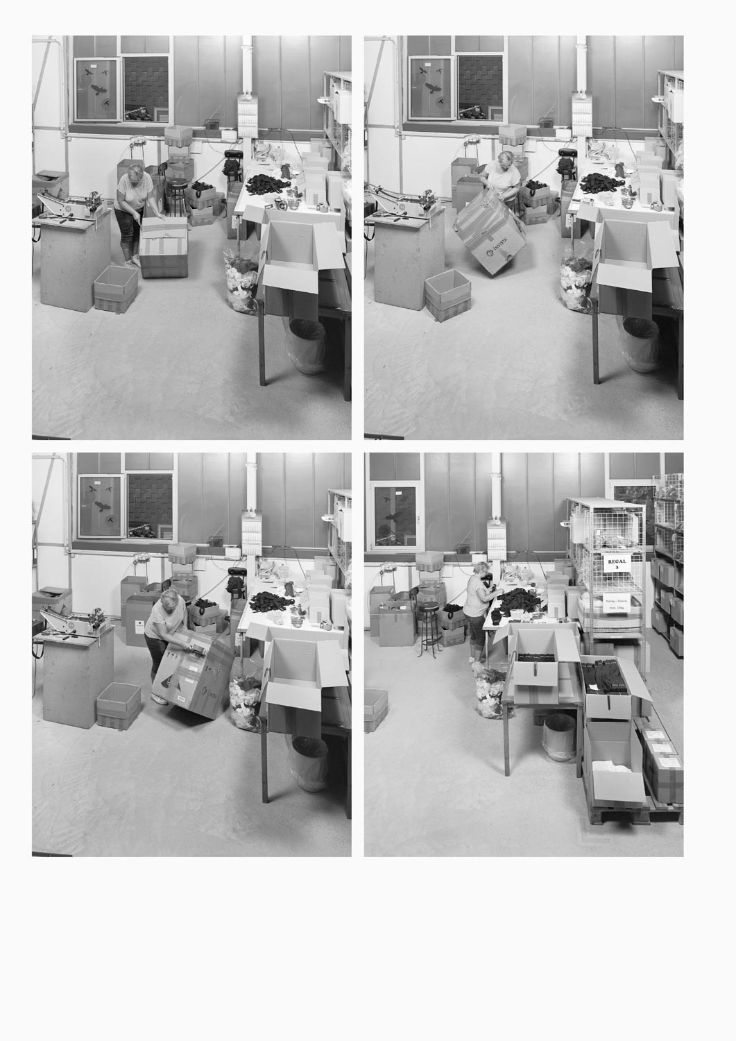 Eine Textilarbeiterin arbeitet an einem Arbeitstisch in der Firma M. Batex  Fotografie von Heiko Schäfer