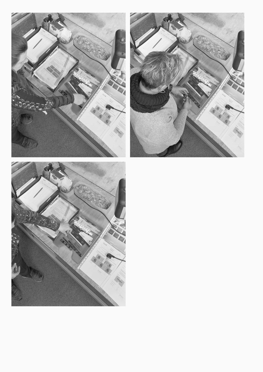 Eine Textilarbeiterin arbeitet an einem Arbeitstisch in der Firma Darcor Etiketten  Fotografie von Heiko Schäfer