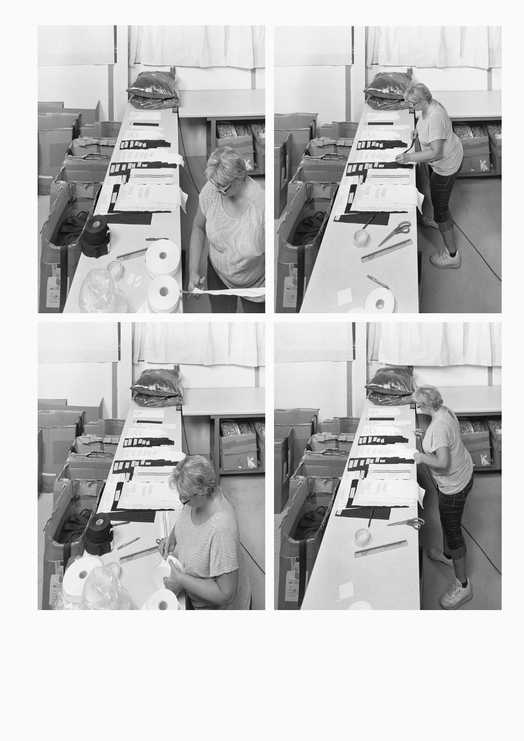 Eine Textilarbeiterin arbeitet an einem Arbeitstisch in der Firma M. Batex  Fotografie von Heiko Schäfer