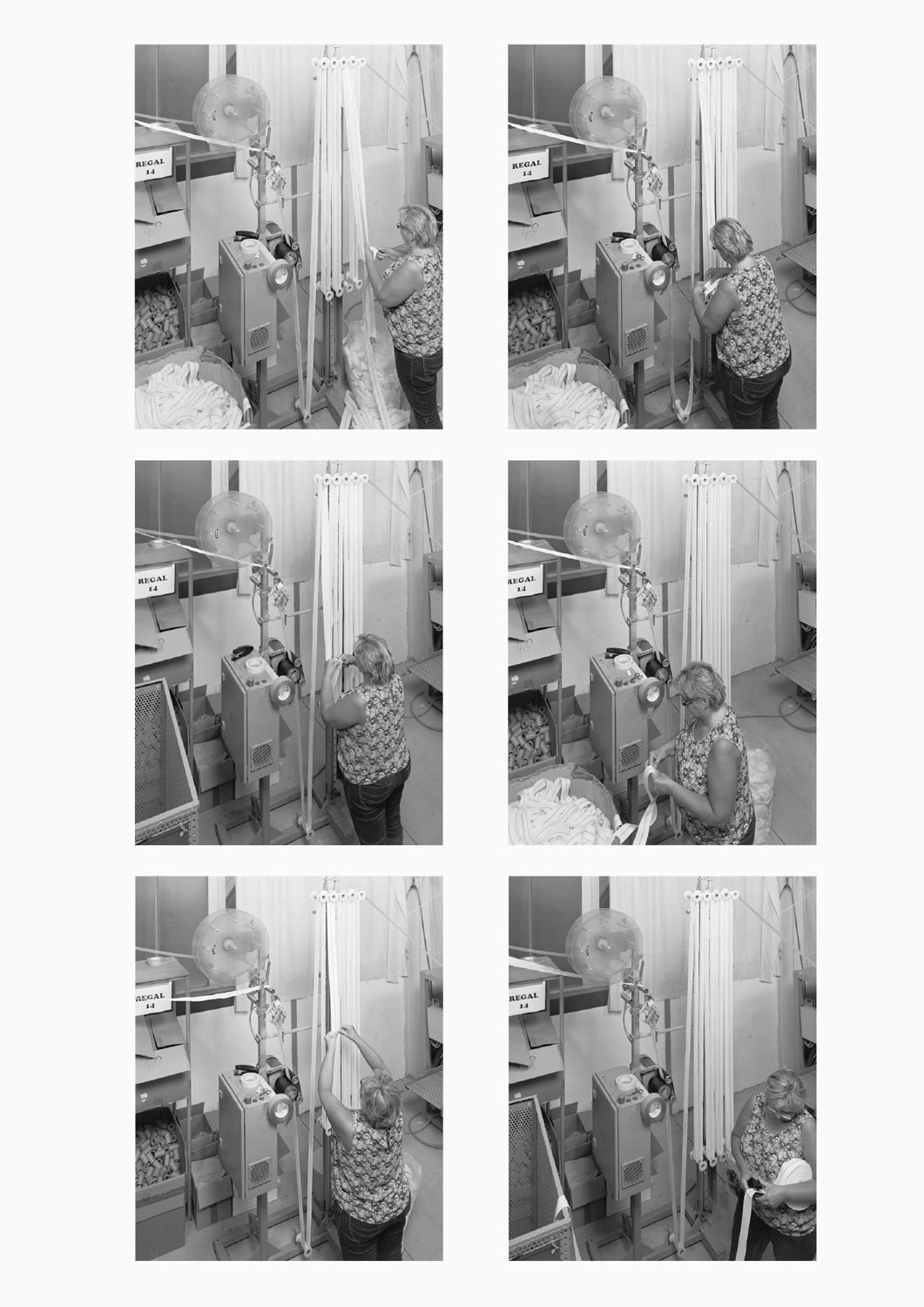 Eine Textilarbeiterin arbeitet an einer Maschine in der Firma M. Batex  Fotografie von Heiko Schäfer